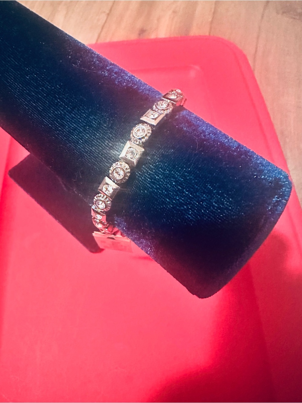 Cookie Lee Silver-Tone Genuine Crystal Bracelet Geometric Rectangle Links